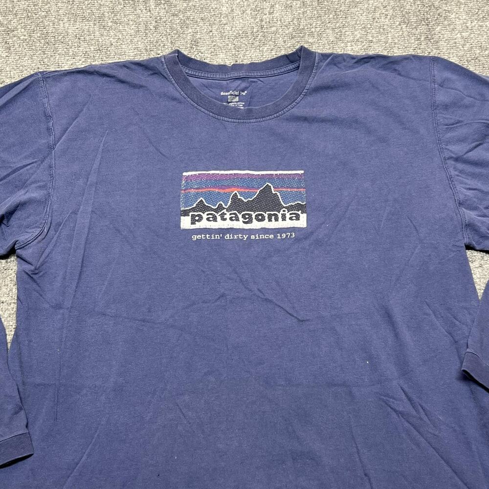 Beneficial T's Shirt Mens Large Blue Patagonia Graphic Long Sleeve Outdoor Tee